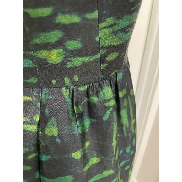 Shoshanna Fit N Flare Silk Blend Green And Black Abstract Dress Size 2 - Picture 6 of 8
